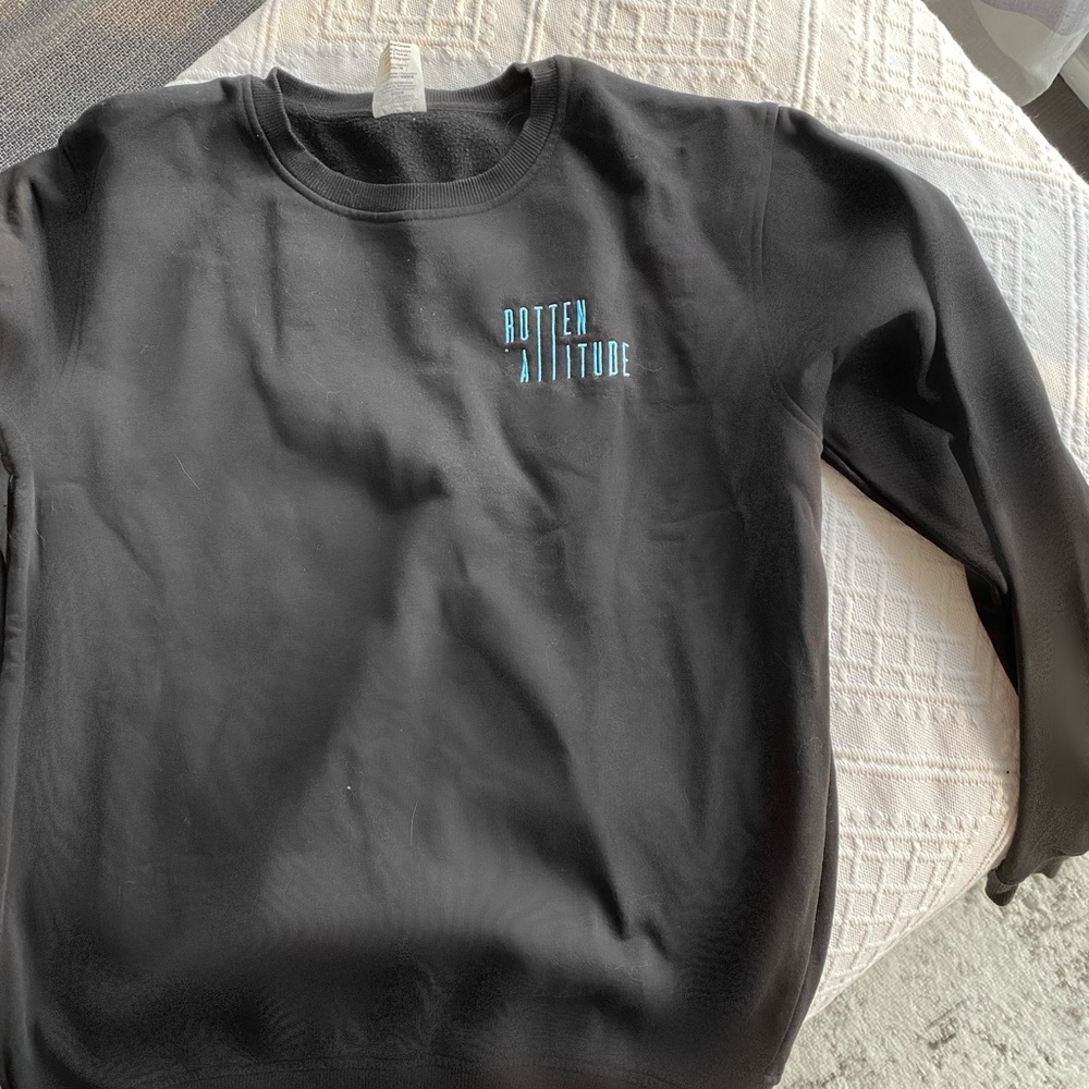 Black crew neck rotten attitude in blue